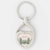 Wasserfarbener Pinienwald und Berg Rustikal Schlüsselanhänger (Vorderseite)