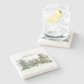 Wasserfarbener Pinienwald und Berg Rustikal Steinuntersetzer (Seitenansicht)