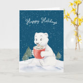 Wasserfarbener Polar-Bär mit heißem Kakao Karte (Gelbe Blume)