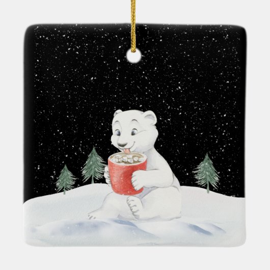 Wasserfarbener Polar-Bär mit heißem Kakao Keramikornament (Rückseite)