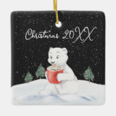 Wasserfarbener Polar-Bär mit heißem Kakao Keramikornament (Vorderseite)