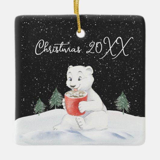 Wasserfarbener Polar-Bär mit heißem Kakao Keramikornament (Vorderseite)