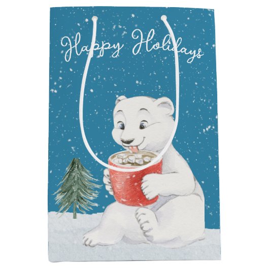 Wasserfarbener Polar-Bär mit heißem Kakao Mittlere Geschenktüte (Vorderseite)