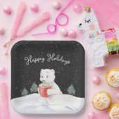 Wasserfarbener Polar-Bär mit heißem Kakao Pappteller (Party)