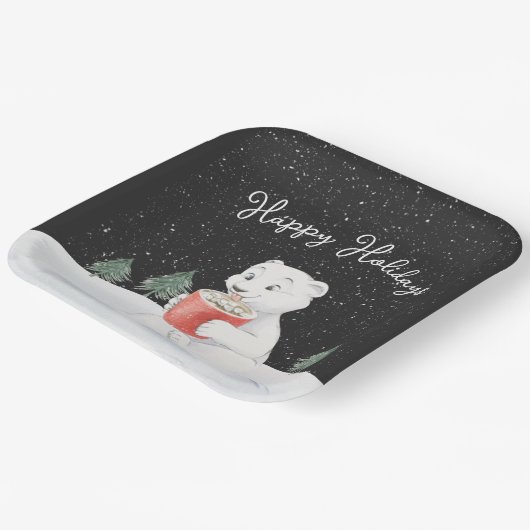 Wasserfarbener Polar-Bär mit heißem Kakao Pappteller (Gewinkelt)