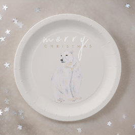 Wasserfarbener Polar Bär Moderne frohe Weihnachten Pappteller