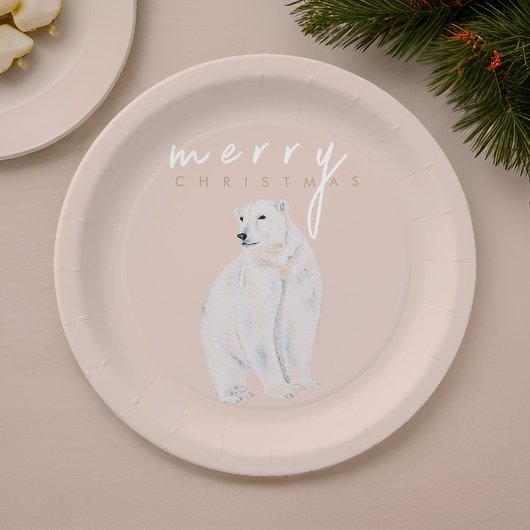 Wasserfarbener Polar Bär Moderne frohe Weihnachten Pappteller
