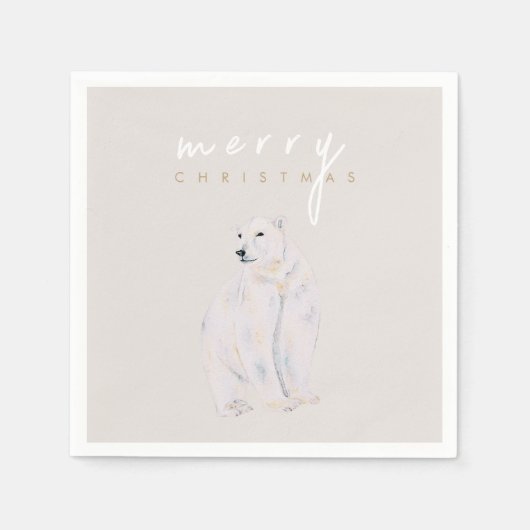 Wasserfarbener Polar Bär Moderne frohe Weihnachten Serviette (Vorderseite)