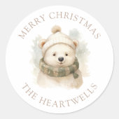Wasserfarbener Polar Bär Personalisiert Frohe Weih Runder Aufkleber (Vorderseite)