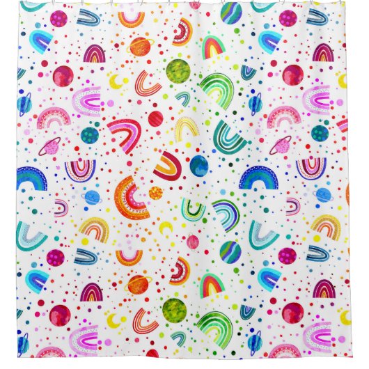 Wasserfarbener Regenbogen Galaxy Girls farbenfroh Duschvorhang (Vorderseite)