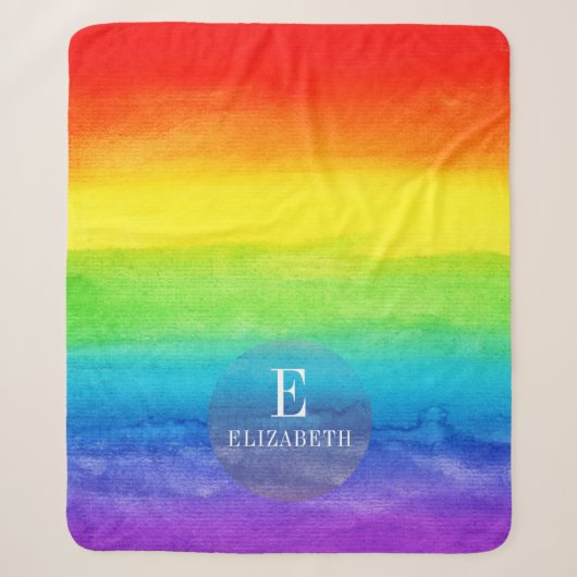 Wasserfarbener Regenbogen-Monogramm individuell Sherpadecke (Vorderseite)