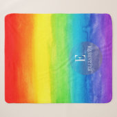 Wasserfarbener Regenbogen-Monogramm individuell Sherpadecke (Vorderseite (Horizontal))