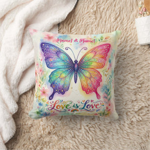 Wasserfarbener Regenbogen-Schmetterling "Liebe ist Kissen