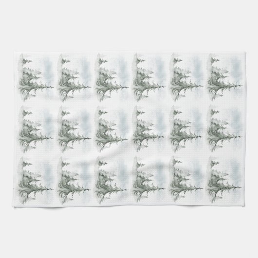 Wasserfarbener Regenwald Winter Geschirrtuch (Horizontal)