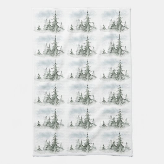 Wasserfarbener Regenwald Winter Geschirrtuch (Vertikal)