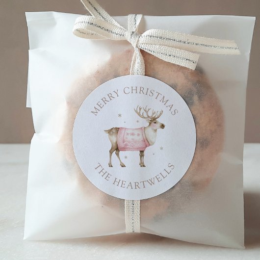 Wasserfarbener Rentier Personalisiert Frohe Weihna Runder Aufkleber