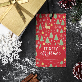 Wasserfarbener Rentier und Christbaum - Geschenkanhänger