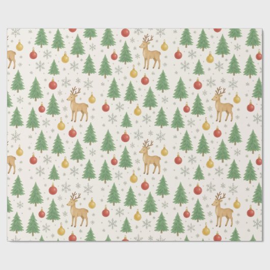 Wasserfarbener Rentier und Christbaum - Geschenkpapier (Flach)