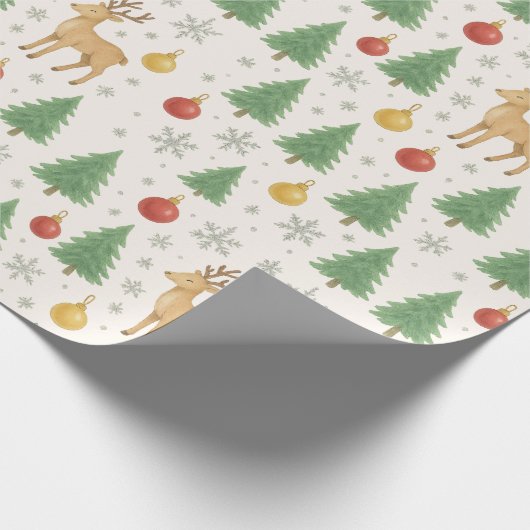 Wasserfarbener Rentier und Christbaum - Geschenkpapier (Ecke)