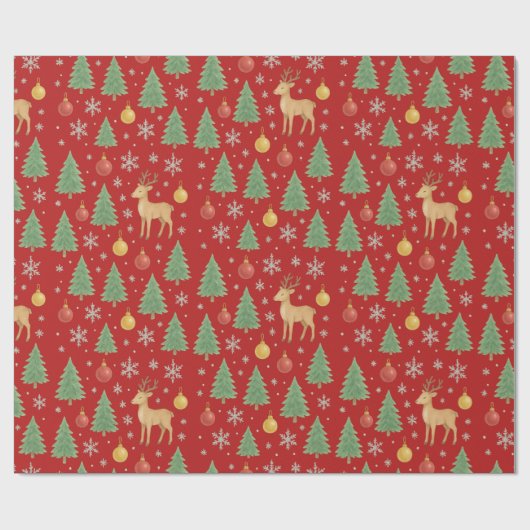 Wasserfarbener Rentier und Christbaum - Geschenkpapier (Flach)