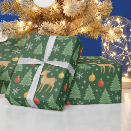Wasserfarbener Rentier und Christbaum - Geschenkpapier