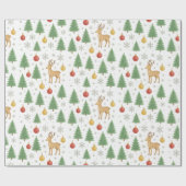 Wasserfarbener Rentier und Christbaum - Geschenkpapier (Flach)