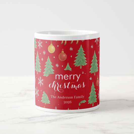 Wasserfarbener Rentier und Christbaum - Jumbo-Tasse (Vorderseite)