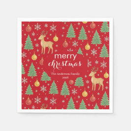 Wasserfarbener Rentier und Christbaum - Serviette