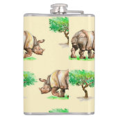 Wasserfarbener Rhino: Handgemalt Muster. Flachmann (Rückseite)