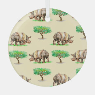 Wasserfarbener Rhino: Handgemalt Muster. Ornament Aus Glas