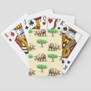 Wasserfarbener Rhino: Handgemalt Muster. Spielkarten