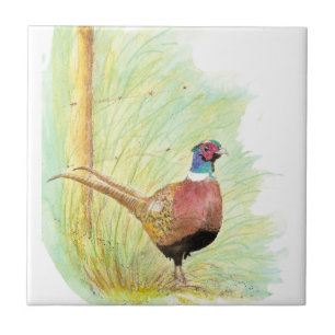 Wasserfarbener Ring Necked Pheasant Bird Art Fliese