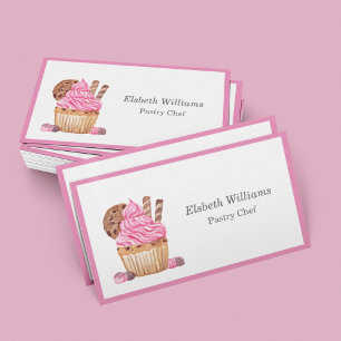 Wasserfarbener Rosa Cupcake mit minimalistischer S Visitenkarte