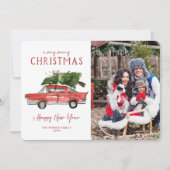 Wasserfarbener Roter Wagen | Weihnachtsfotokarte Einladung (Vorderseite)