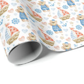 Wasserfarbener Sailboat Sailor Bär Geschenkpapier (Rolleneckpunkt)