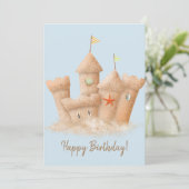 Wasserfarbener Sandstrand Burg Dankeskarte (Stehend Vorderseite)