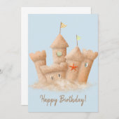 Wasserfarbener Sandstrand Burg Dankeskarte (Vorne/Hinten)