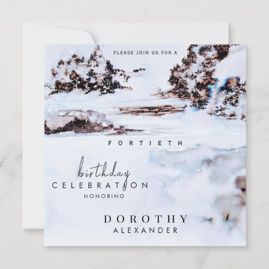 Wasserfarbener Schnee Wintermärchen Einladung (Vorderseite)