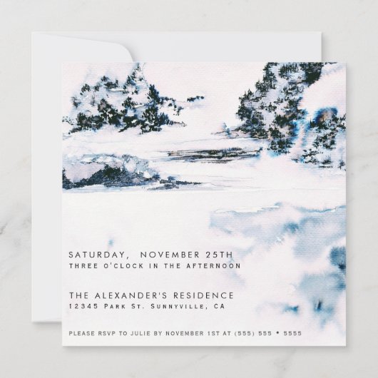 Wasserfarbener Schnee Wintermärchen Einladung (Rückseite)