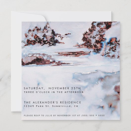 Wasserfarbener Schnee Wintermärchen Einladung (Rückseite)