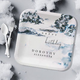 Wasserfarbener Schnee Wintermärchen Pappteller