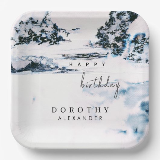 Wasserfarbener Schnee Wintermärchen Pappteller (Vorderseite)