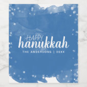 Wasserfarbener Schneefall Happy Hanukkah Holiday Weinetikett (Einzelnes Label)