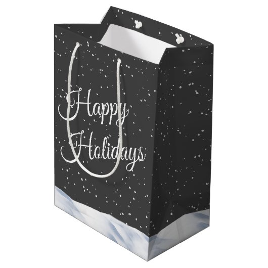 Wasserfarbener Schneemann im Schneeglobe Mittlere Geschenktüte (Rückseite Schrägansicht)