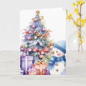 Wasserfarbener Schneemann mit blauem Scarf & Weihn Karte (Gelbe Blume)