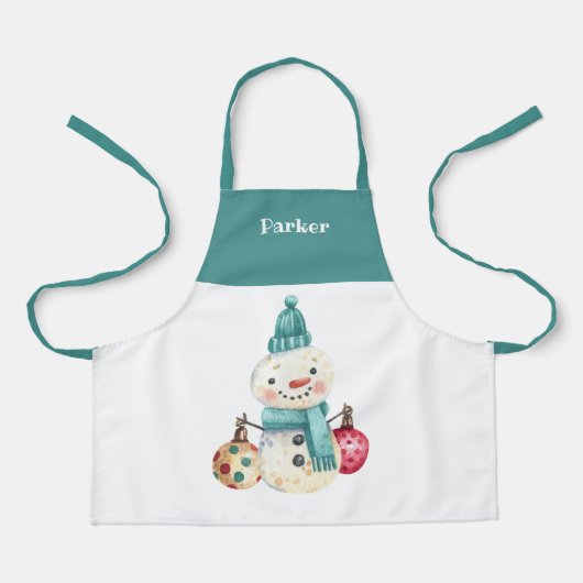 Wasserfarbener Schneemann-Ornament Muster Kinder U Schürze (Vorderseite)