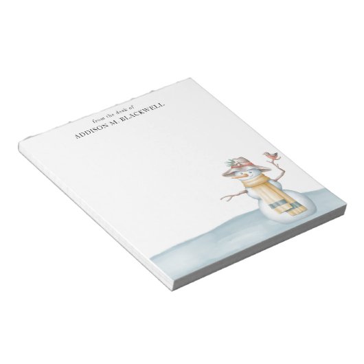 Wasserfarbener Schneemann vom Schreibtisch Notizblock (angewinkelt)