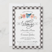 Wasserfarbener Schwarzer Karo Lässige Hochzeit Einladung (Vorderseite)