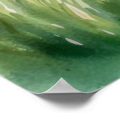 Wasserfarbener See Landschaft mit Bergen & Sonnenu Poster (Ecke)