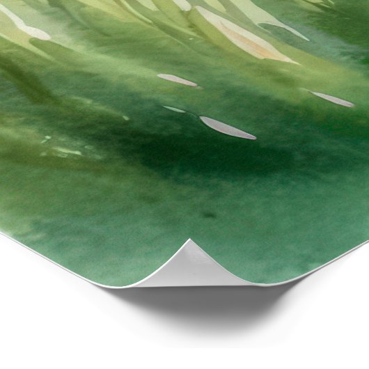 Wasserfarbener See Landschaft mit Bergen & Sonnenu Poster (Ecke)